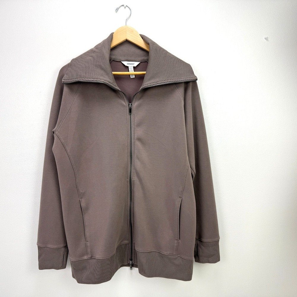 Spanx Luxe Zip Tunic Jacket Sz L Taupe Active Lounge Leisure‎ Comfort *Flaw Read